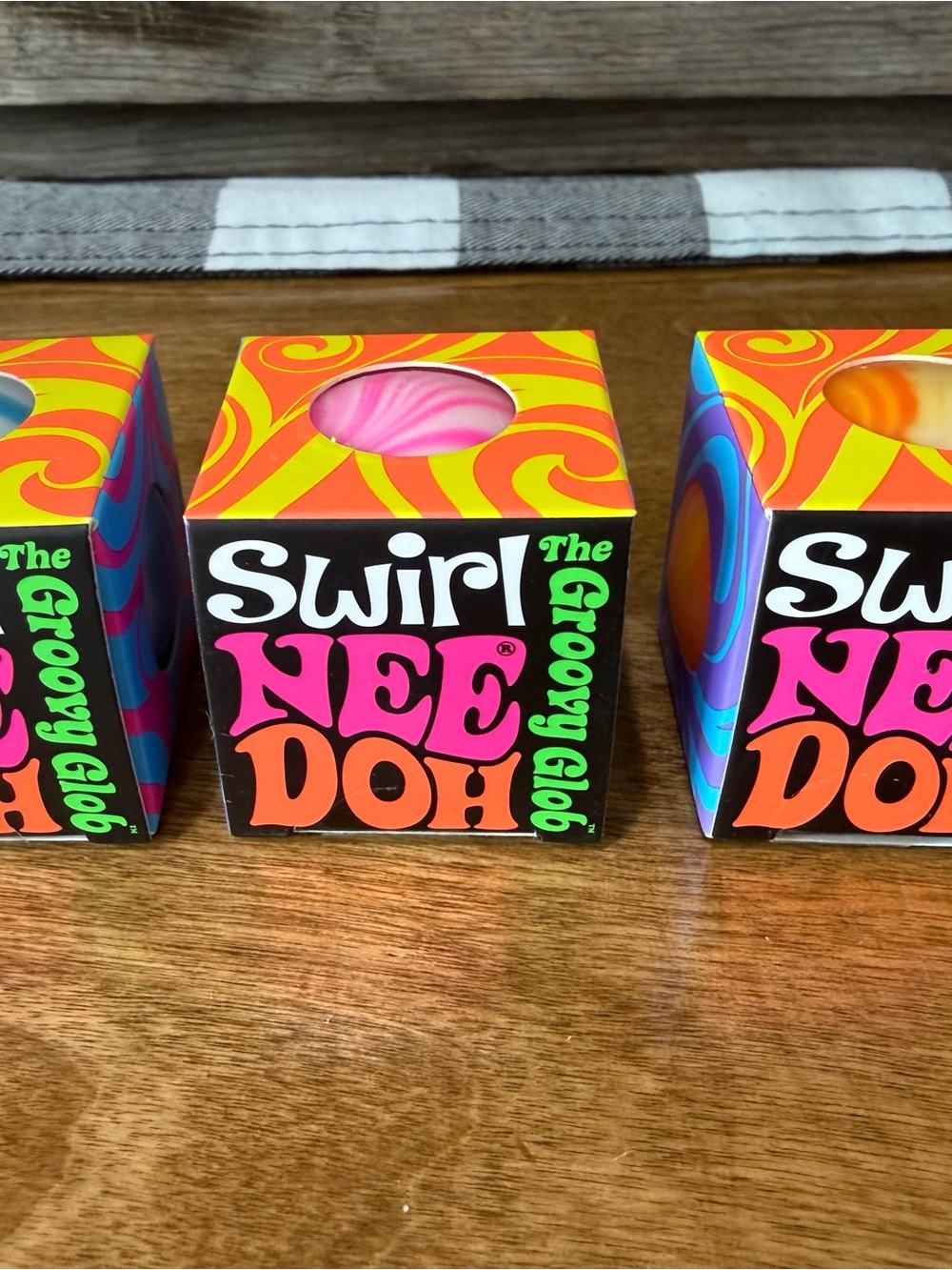 Swirl Nee Doh Groovy Glob bundle of 3. Pink/white, orange/white, blue/white